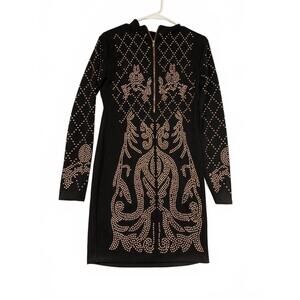 Revamped Elegant Black Beaded Rose Gold Studded Dress with Zip-Up Detail